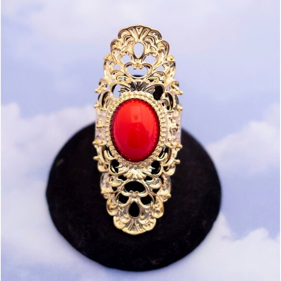Vintage Victorian Red Pearl Adjustable Ring - S13 - Picture 1 of 3